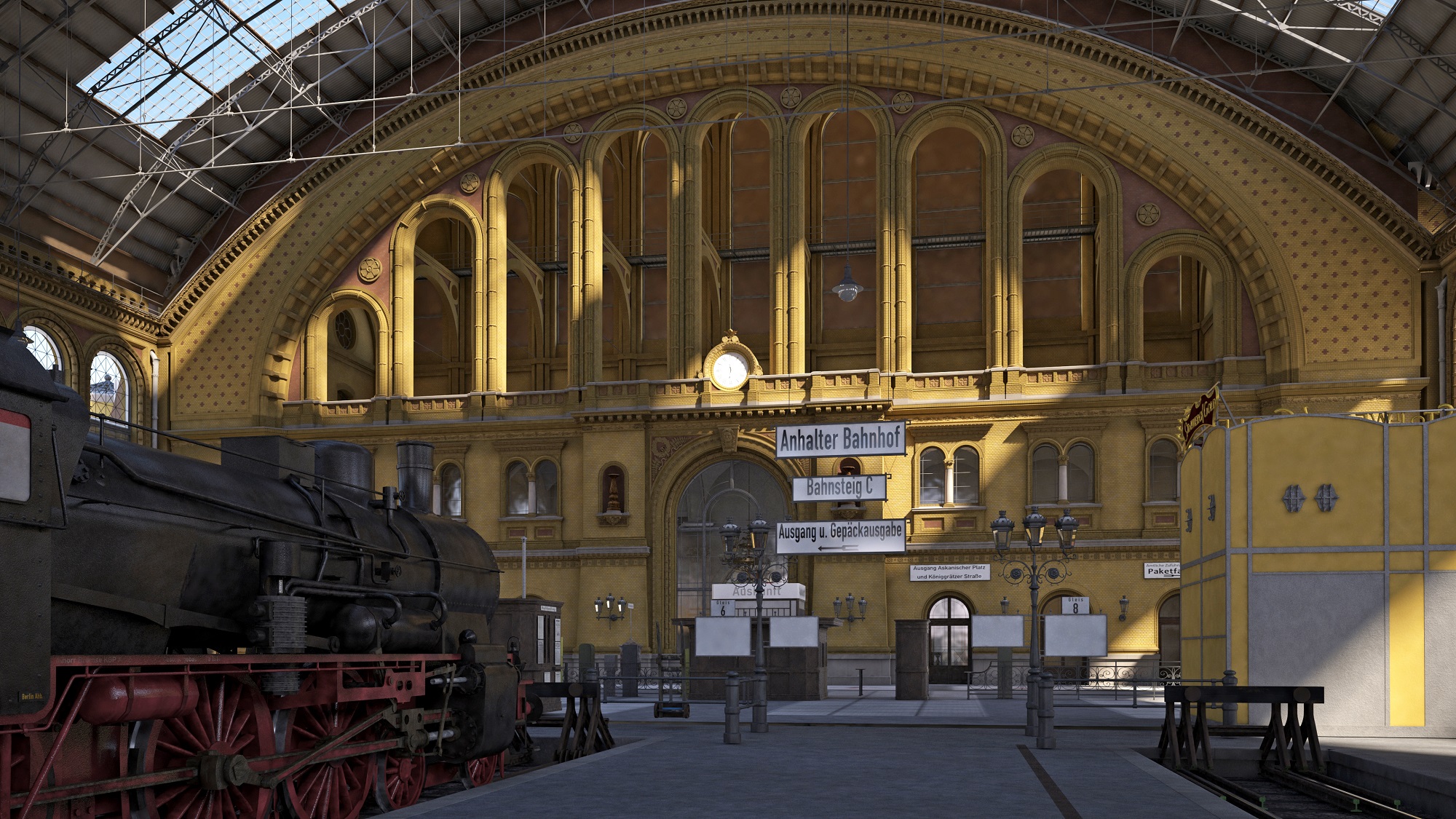 Blick auf eine virtuell erstellte Fassade des Anhalter Bahnhofs